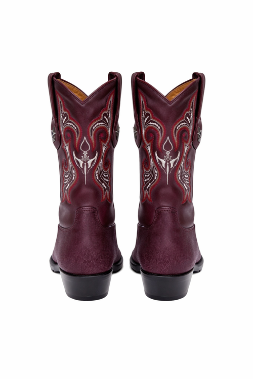 Los Altos Men's Single Stone Stingray Leather Burgundy J Toe Boots-New Designer Collection
