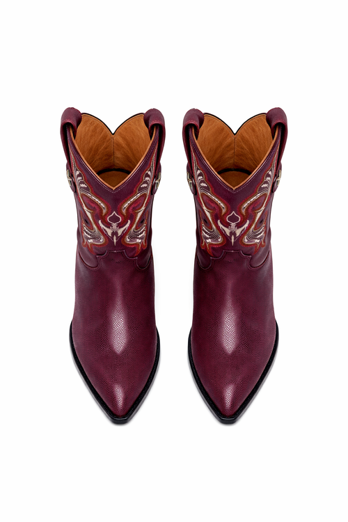 Los Altos Men's Single Stone Stingray Leather Burgundy J Toe Boots-New Designer Collection