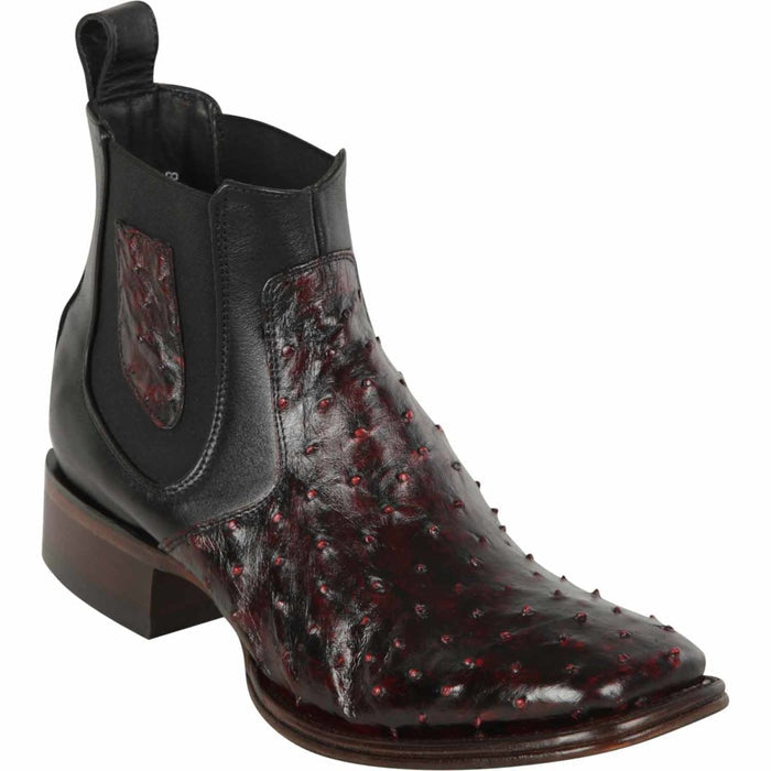Los Altos Men's Wide Square Toe Ostrich Short Boots - Black Cherry - 6
