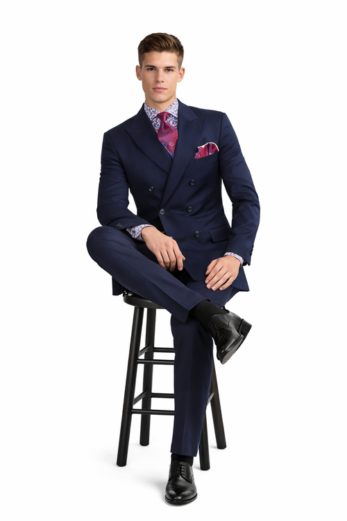 Apollo King Men's 2pc Double Breasted Suit Wide Peak Lapel with Slim Fit Cut