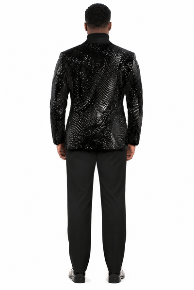 Mens Sequin Christmas Holiday Blazer – Luxury Party Jacket for New Year Jacket Sparkly Dinner Jacket in Color "Black"