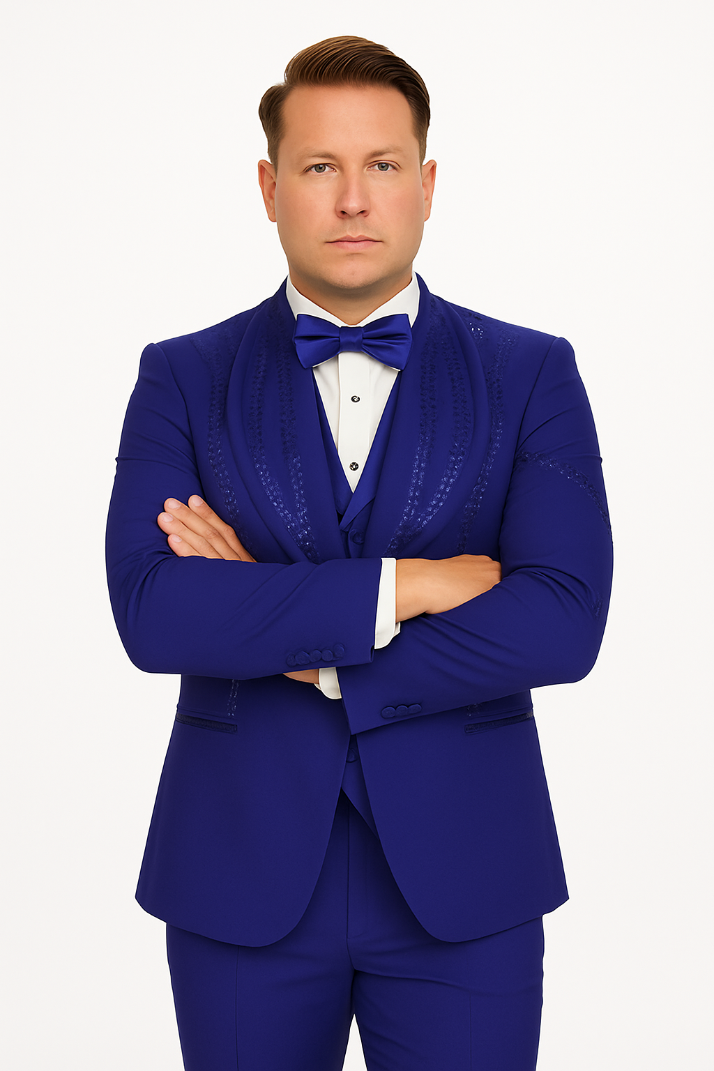 Royal Blue Italian Wool 3-Piece Modern Fit Tuxedo - 34 Short or Extra Small