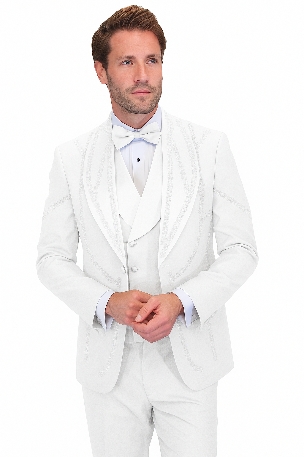 Italian Wool 3-Piece Modern Fit White Tuxedo - 34 Short or Extra Small