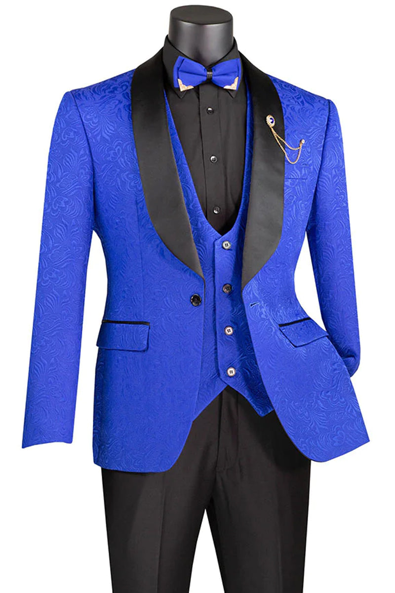 Royal Blue Men's Slim Fit Paisley Wedding Tuxedo with Vest - 36 Regular