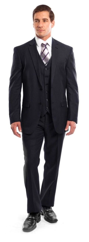 Tazio Men's 3 Piece Executive Pinstripe Suit 6 Button Vest Professional Look