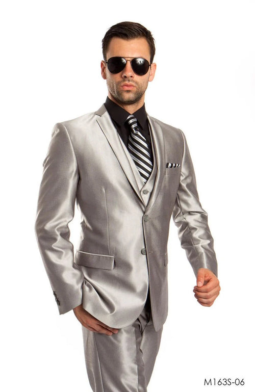 Tazio Men's Slim Fit Sharkskin 3-Piece Suit