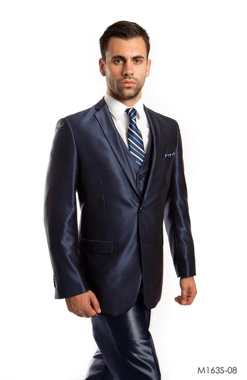 Tazio Men's Slim Fit Sharkskin 3-Piece Suit