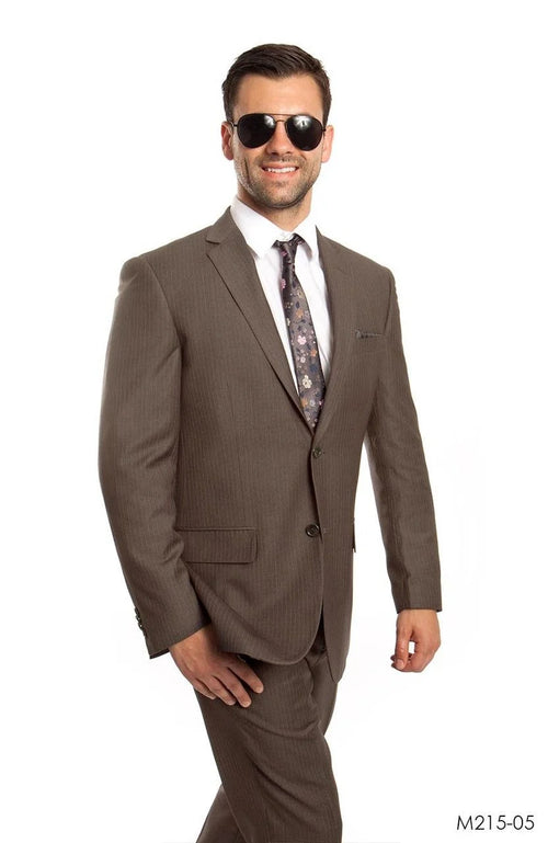 Tazio Mens 2pc Slim Fit Executive Pinstripe Suit Thin Stripes