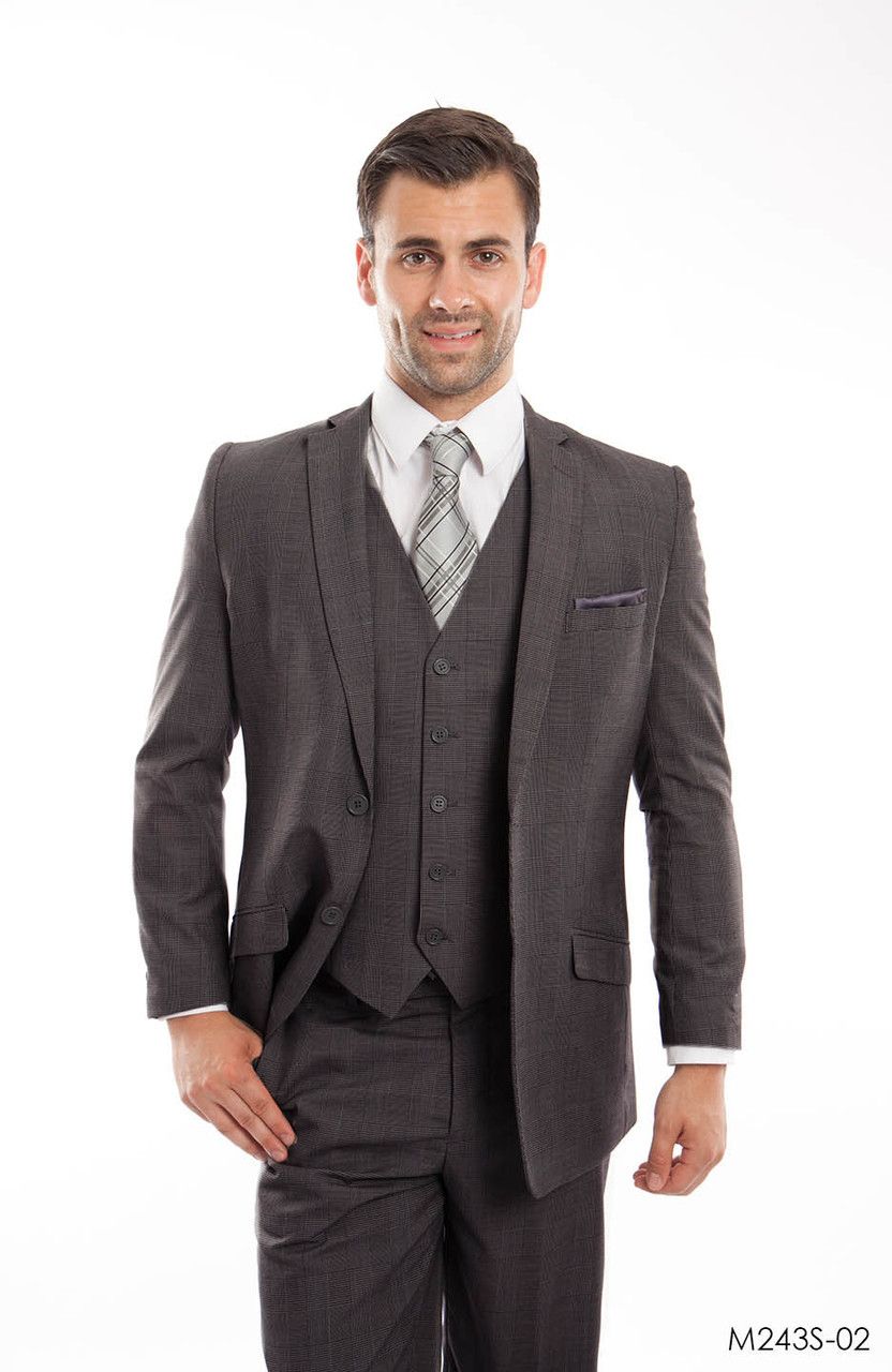 Tazio Men's 3-Piece Slim Fit Glen Plaid Suit - 38 Short Jacket+32 Waist Adjustable 28to34)(Height: 5 4 to5 7 )(Neck 15-16.5)S-M)