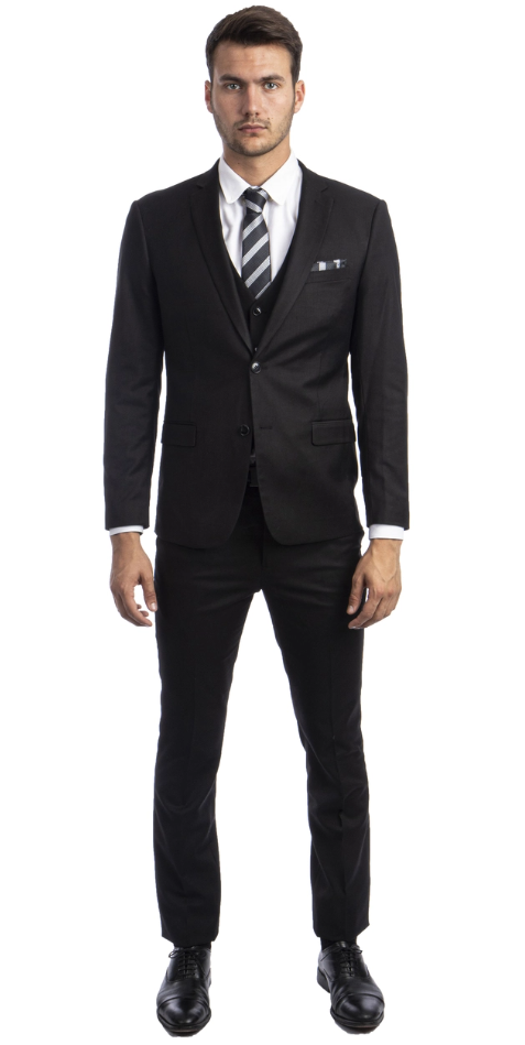 Sean Alexander Men's 3 Piece Skinny Fit Suit Notch Lapel with Tailored Fit - 38 Short Jacket+32 Waist Adjustable 28to34)(Height: 5 4 to5 7 )(Neck 15-16.5)S-M)