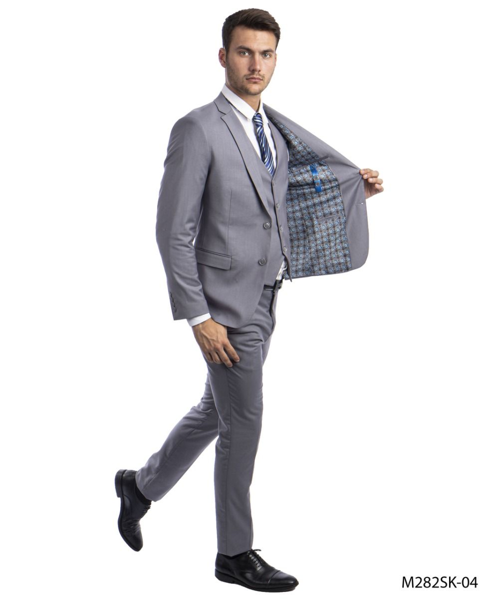 Sean Alexander Men's 3 Piece Skinny Fit Suit Notch Lapel with Tailored Fit - 38 Short Jacket+32 Waist Adjustable 28to34)(Height: 5 4 to5 7 )(Neck 15-16.5)S-M)