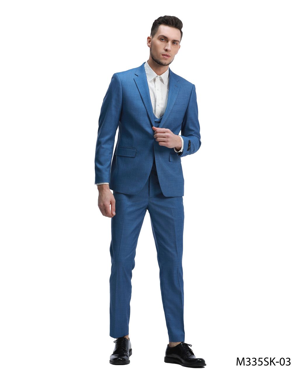 Tazio Men's 3 Piece Skinny Fit Suit Textured Solid Fabric - 38 Short Jacket+32 Waist Adjustable 28to34)(Height: 5 4 to5 7 )(Neck 15-16.5)S-M)