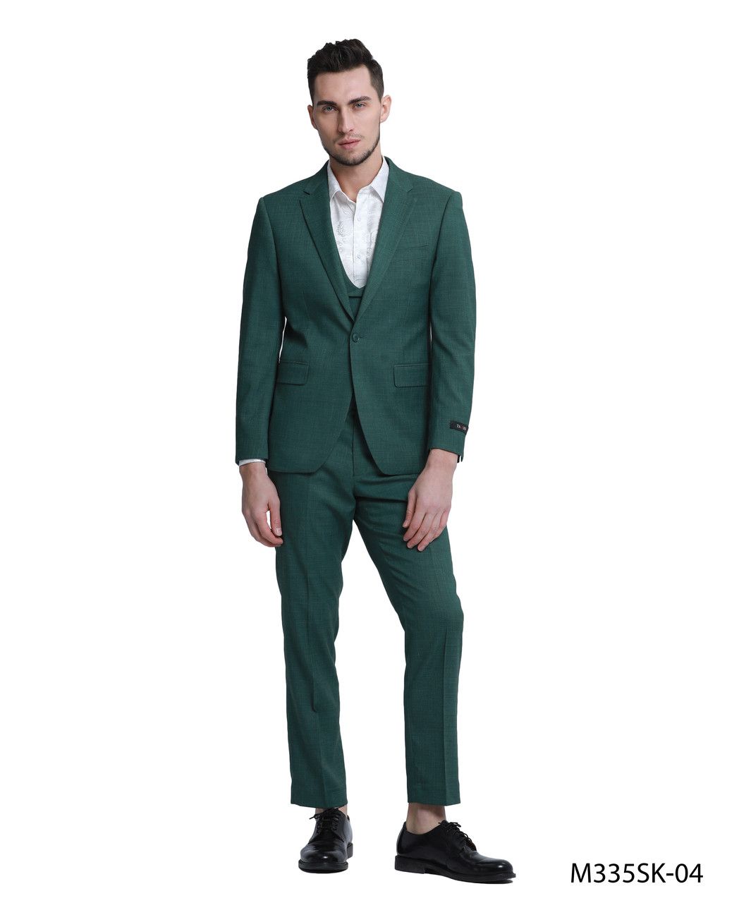 Tazio Men's 3 Piece Skinny Fit Suit Textured Solid Fabric - 38 Short Jacket+32 Waist Adjustable 28to34)(Height: 5 4 to5 7 )(Neck 15-16.5)S-M)