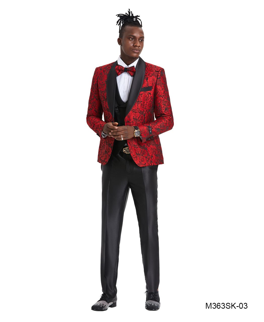 Tazio Men's 4-Piece Skinny Fit Paisley Suit Award-Winning Design - 34 Short or Extra Small