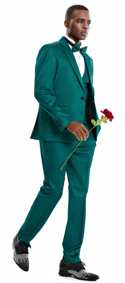 Tazio Men's Bright Polka Dot 4 Piece Skinny Fit Suit - 38 Short Jacket+32 Waist Adjustable 28to34)(Height: 5 4 to5 7 )(Neck 15-16.5)S-M)