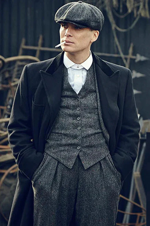 Mens Peaky Blinders Costume peaky blinder outfit - Include peaky blinder actor cap Thomas Shelby gangster Grey Herringbone Outfit - 34 Short