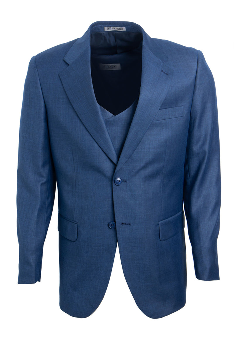 "Stacy Adams Sharkskin Suit - Men's Two Button Vested in Blue"