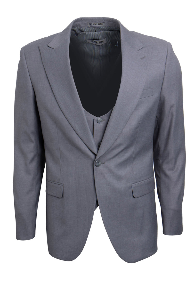 "Stacy Adams Men's Light Grey Vested One Button Peak Lapel Suit"