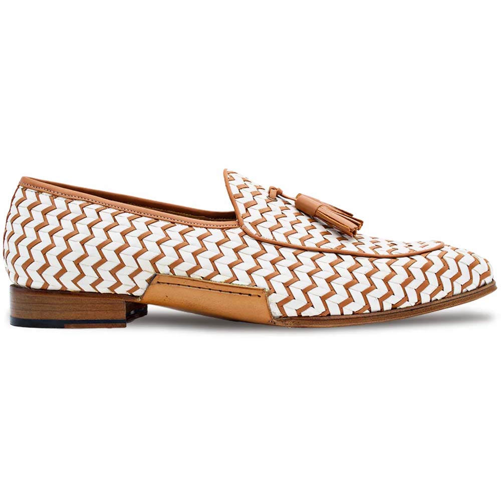Mezlan Sants Woven Two-Tone Tassel Loafer Bone / Camel (21537)