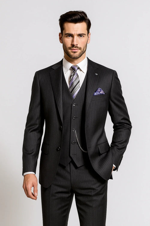 Black Pinstripe Modern Fit 3-Piece Suit