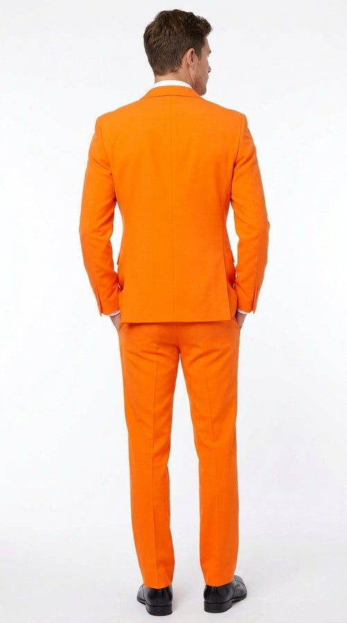 Men’s Orange Tuxedo Suit with Pants, Bright Orange Formal Prom Wedding Suit