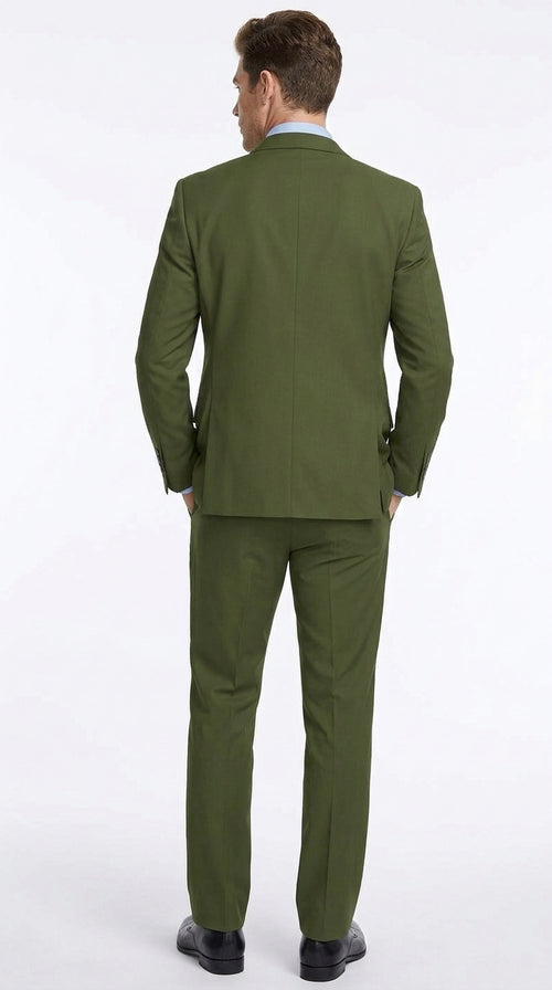 Men’s Olive Classic Fit 3 Piece Suit, Flat Front Vested Formal Wedding Business Suit