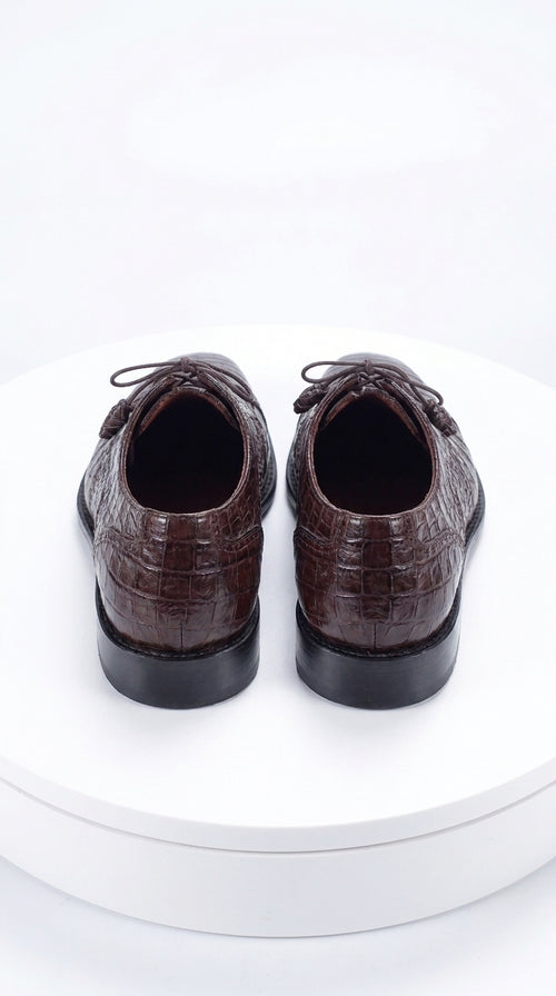 Men’s Original Exotic Caiman Belly Skin Shoes ZV098207, Brown Lace-Up Formal Dress Shoes