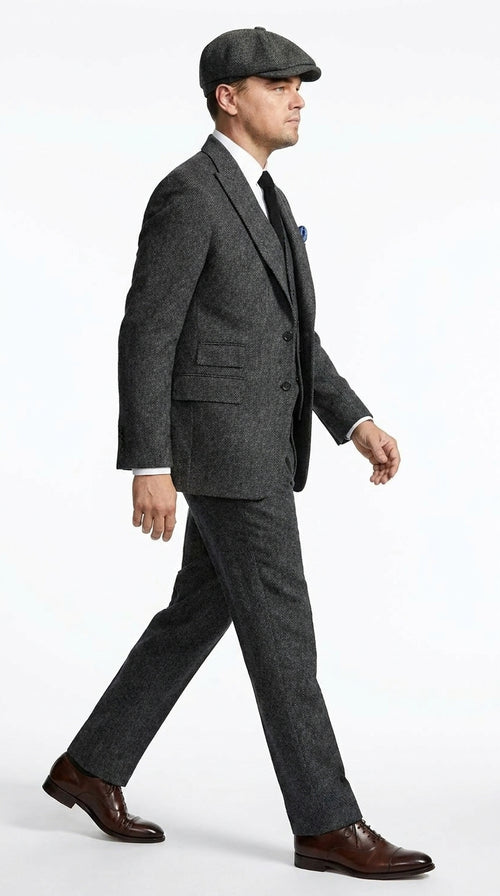 Men’s Charcoal 1920s Gangster 3 Piece Suit, Great Gatsby Formal Outfit for Weddings, Prom, Parties, and Theme Events
