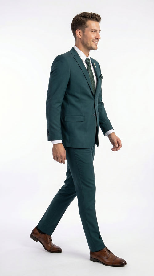 Men’s Teal Green 2 Button Wedding Suit with Matching Pants, Formal Prom Dress Suit