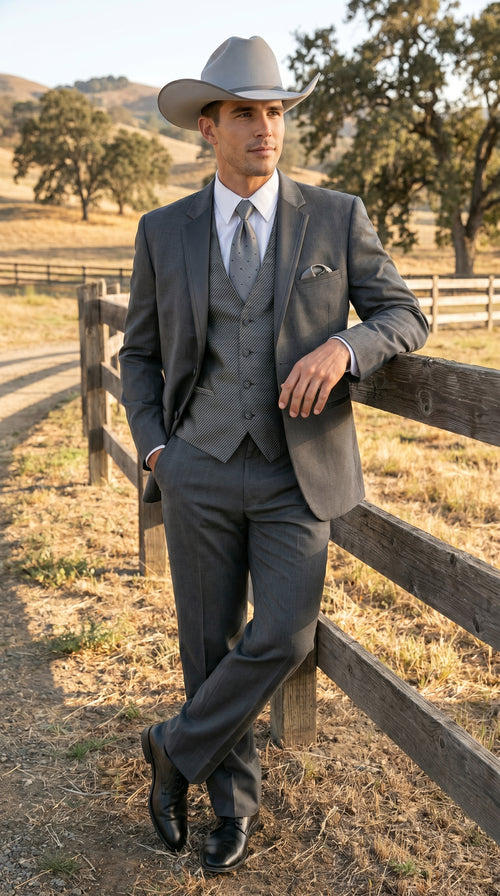 2 Button Trim Cowboy Tuxedo Grey - Jacket and Pants