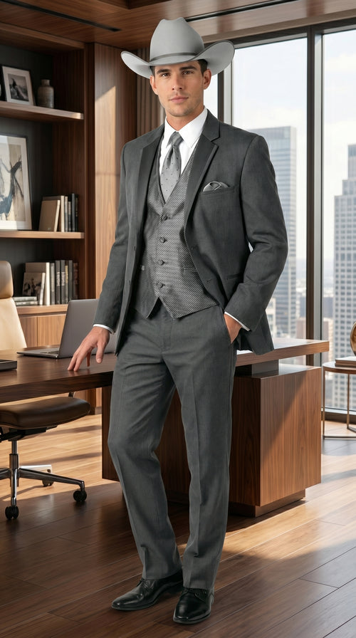 2 Button Trim Cowboy Tuxedo Grey - Jacket and Pants