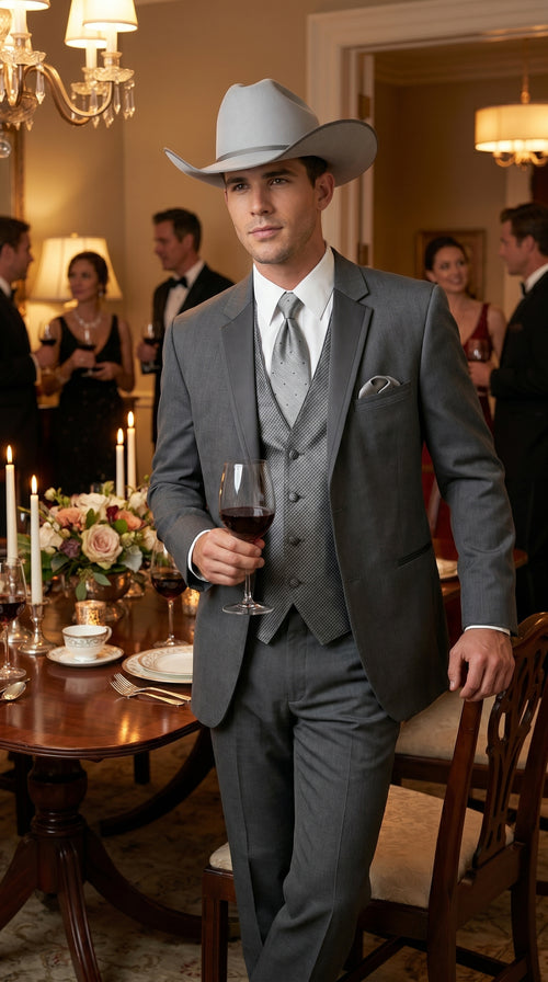 2 Button Trim Cowboy Tuxedo Grey - Jacket and Pants