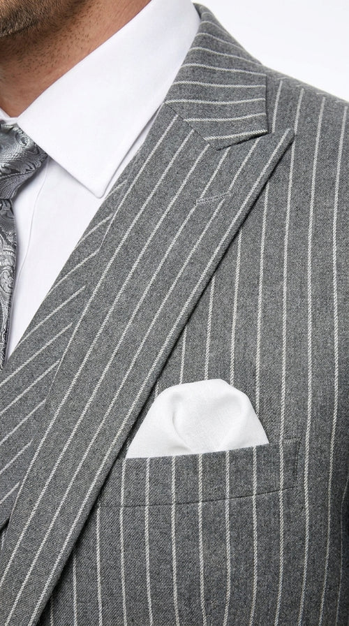 Men’s Grey Pinstripe Gangster Suit – 3 Piece 2 Button Suit with Double Breasted Vest, Vintage Formal Outfit
