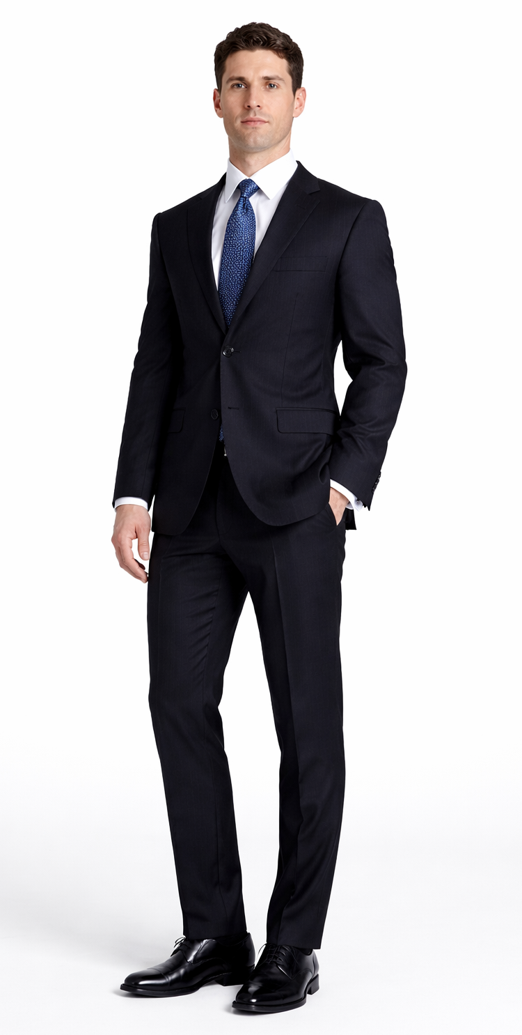Tiglio Black, Gray, Navy Blue Stripe Two-button Wool Suit 3 Fabrics
