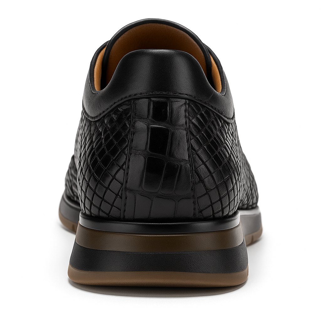 Marco Di Milano Roma Men's Shoes Black Genuine Caiman Crocodile / Woven Leather Fashion Sneakers - 8