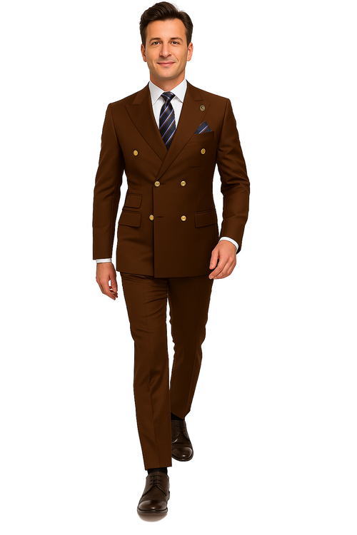 Mens Double breasted Suit - "Maroon" 1920s 1980s Style Peak Lapel Suits - Back Side Vented Mens Designer Modern Fit Double Breasted Wool Feel Suit- Designer Brand with Gold Buttons in Maroon - New Arrival