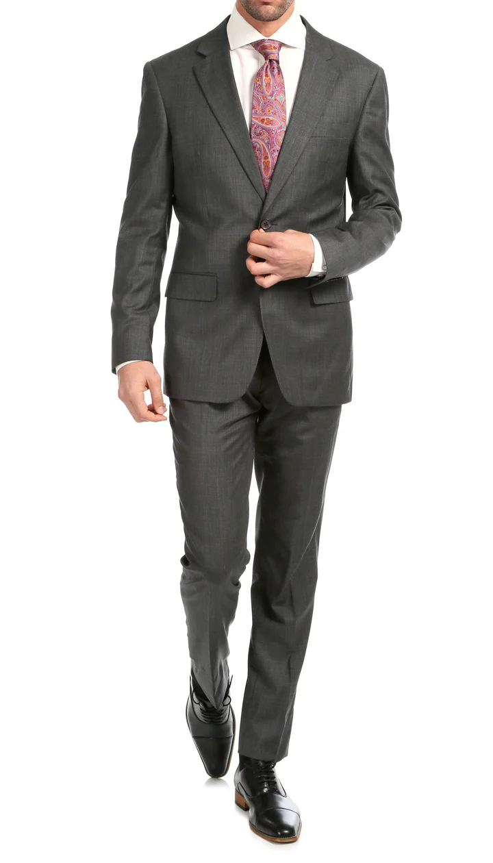 Mason  Heather Grey Men'S Premium 2 Piece Wool Slim Fit Suit