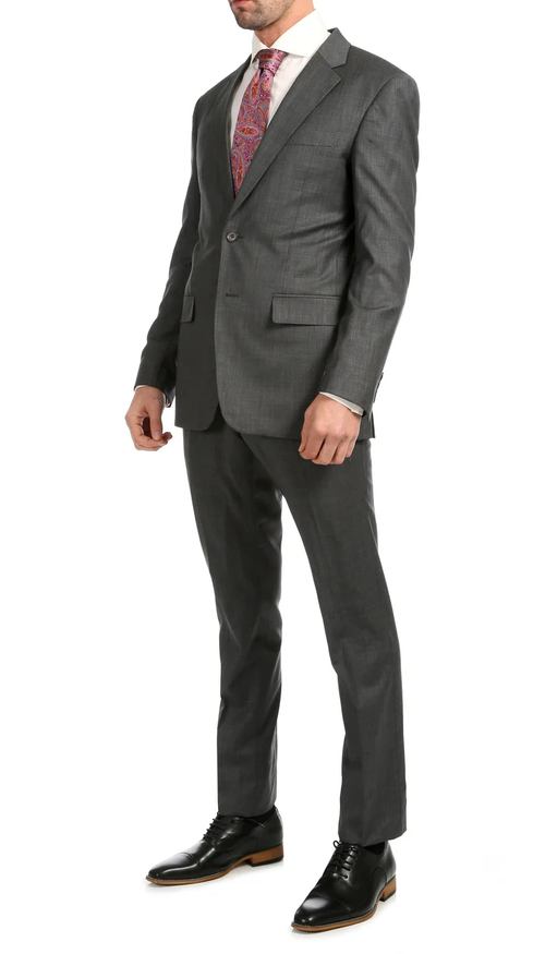 Mason Heather Grey Men'S Premium 2 Piece Wool Slim Fit Suit