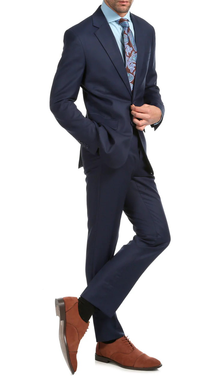 Mason Navy Men'S Premium 2PC Premium Wool Slim Fit Suit - 38 Short Jacket+32 Waist Adjustable 28to34)(Height: 5 4 to5 7 )(Neck 15-16.5)S-M)