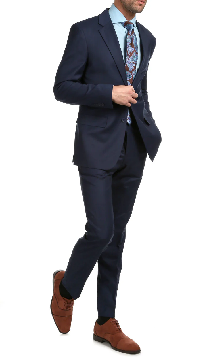 Mason Navy Men'S Premium 2PC Premium Wool Slim Fit Suit - 38 Short Jacket+32 Waist Adjustable 28to34)(Height: 5 4 to5 7 )(Neck 15-16.5)S-M)