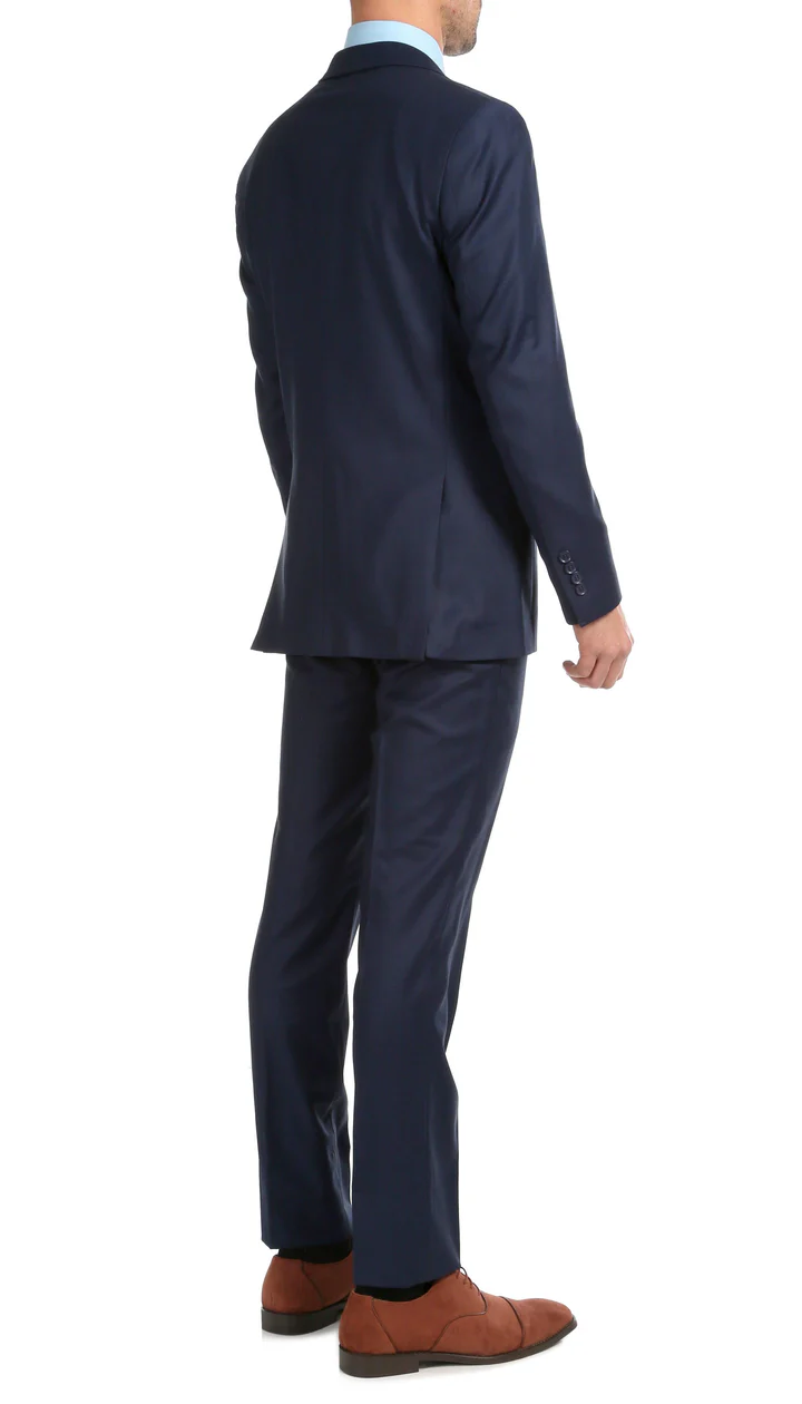 Mason Navy Men'S Premium 2PC Premium Wool Slim Fit Suit - 38 Short Jacket+32 Waist Adjustable 28to34)(Height: 5 4 to5 7 )(Neck 15-16.5)S-M)