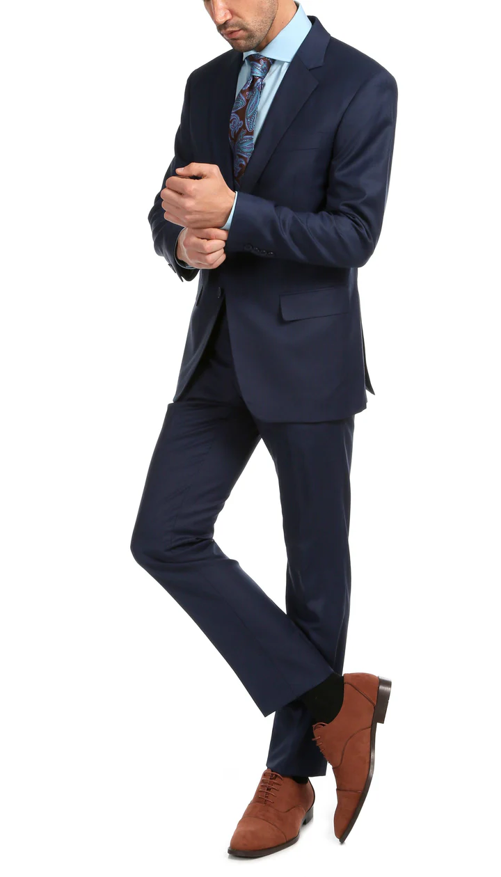 Mason Navy Men'S Premium 2PC Premium Wool Slim Fit Suit - 38 Short Jacket+32 Waist Adjustable 28to34)(Height: 5 4 to5 7 )(Neck 15-16.5)S-M)