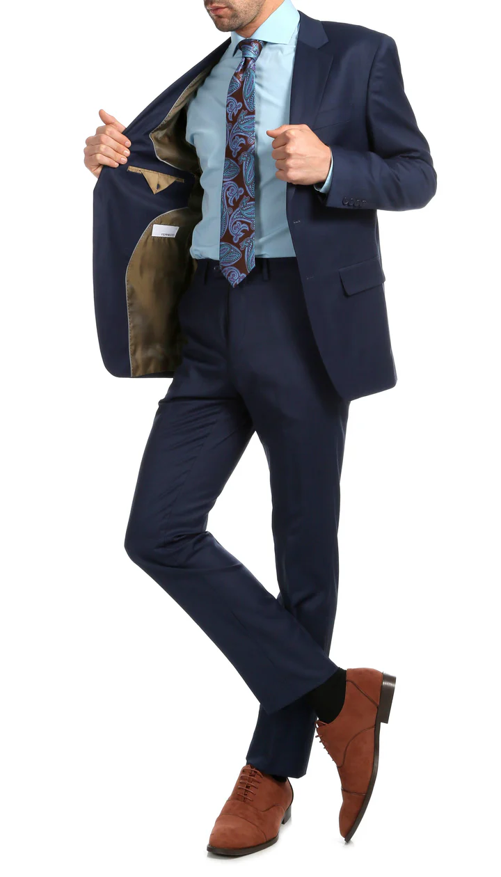 Mason Navy Men'S Premium 2PC Premium Wool Slim Fit Suit - 38 Short Jacket+32 Waist Adjustable 28to34)(Height: 5 4 to5 7 )(Neck 15-16.5)S-M)