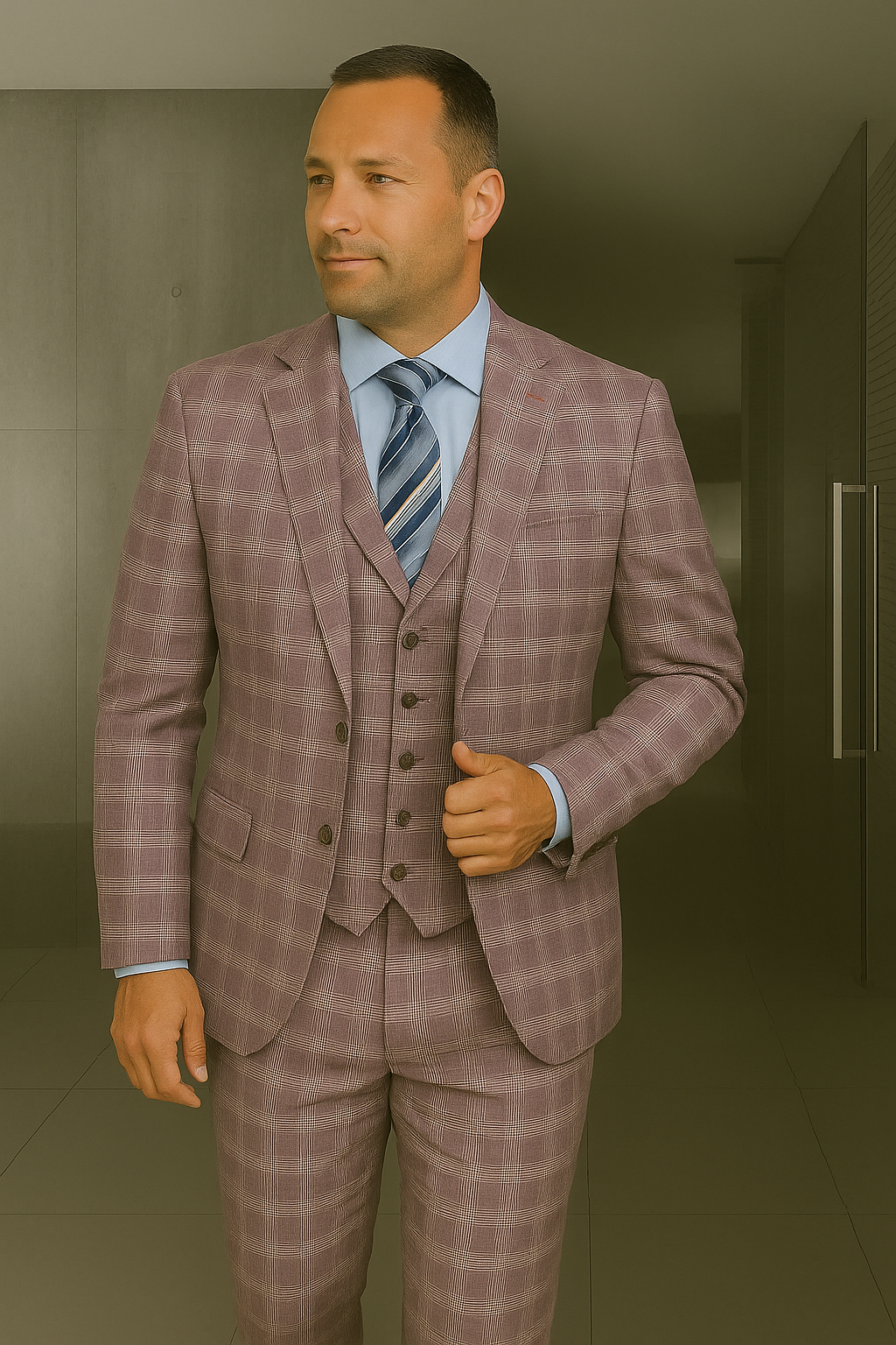 Wool Suit - Italian Made Business Suit by Statement Men's 3 Piece 100% Wool Modern Fit Suit - Coordinating Solid Color Vest - 38R