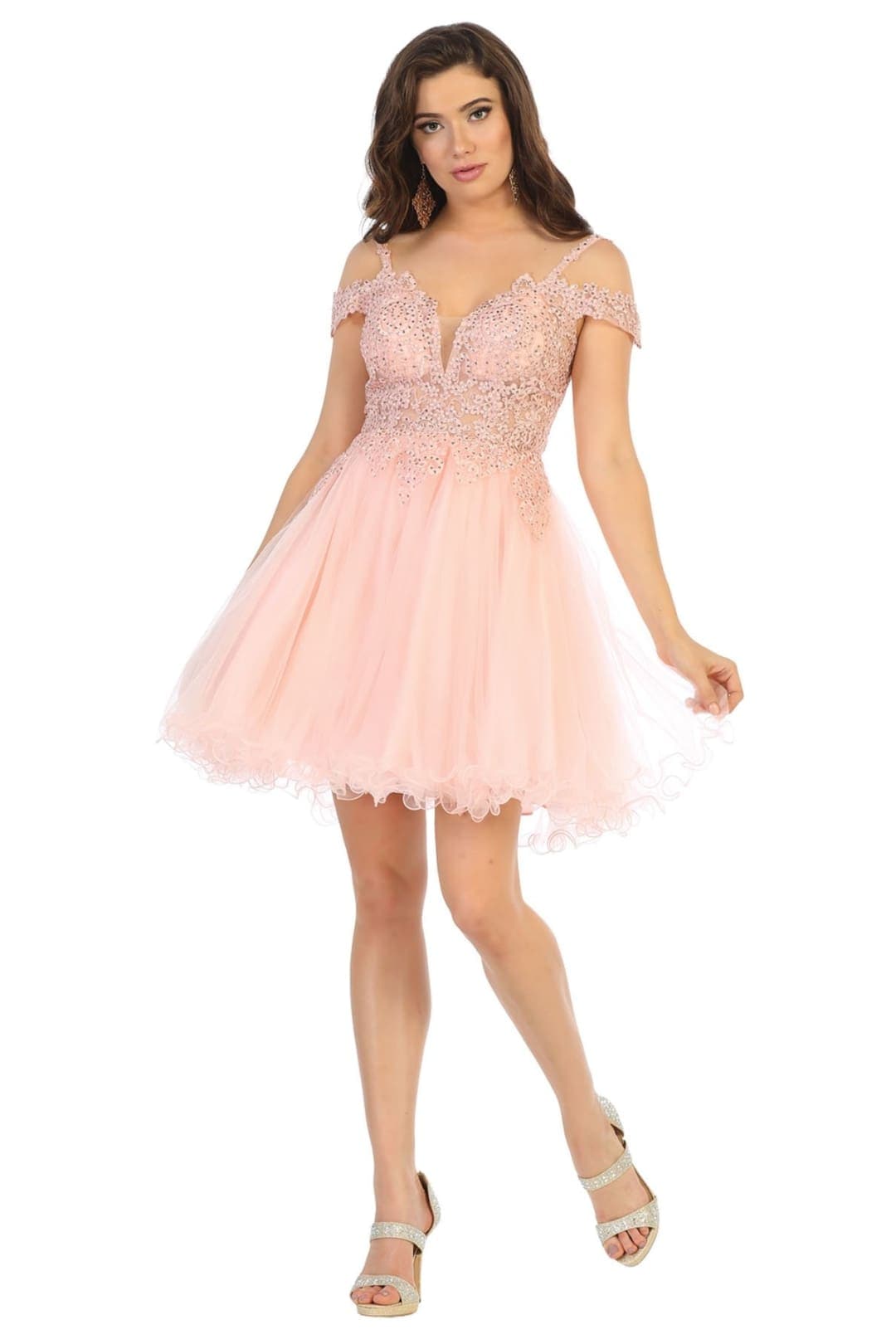 open lace back dress Men's May Queen Quince Dama Dress Short Quinceanera Blush Pink 6