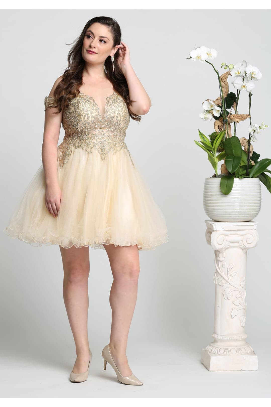 Quince Dama Dresses - Short Quinceanera Dresses in Color Champagne - 6
