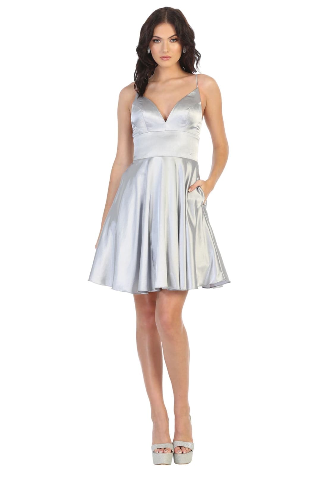 Quince Dama Dresses - Short Quinceanera Dresses in Color Silver - 2