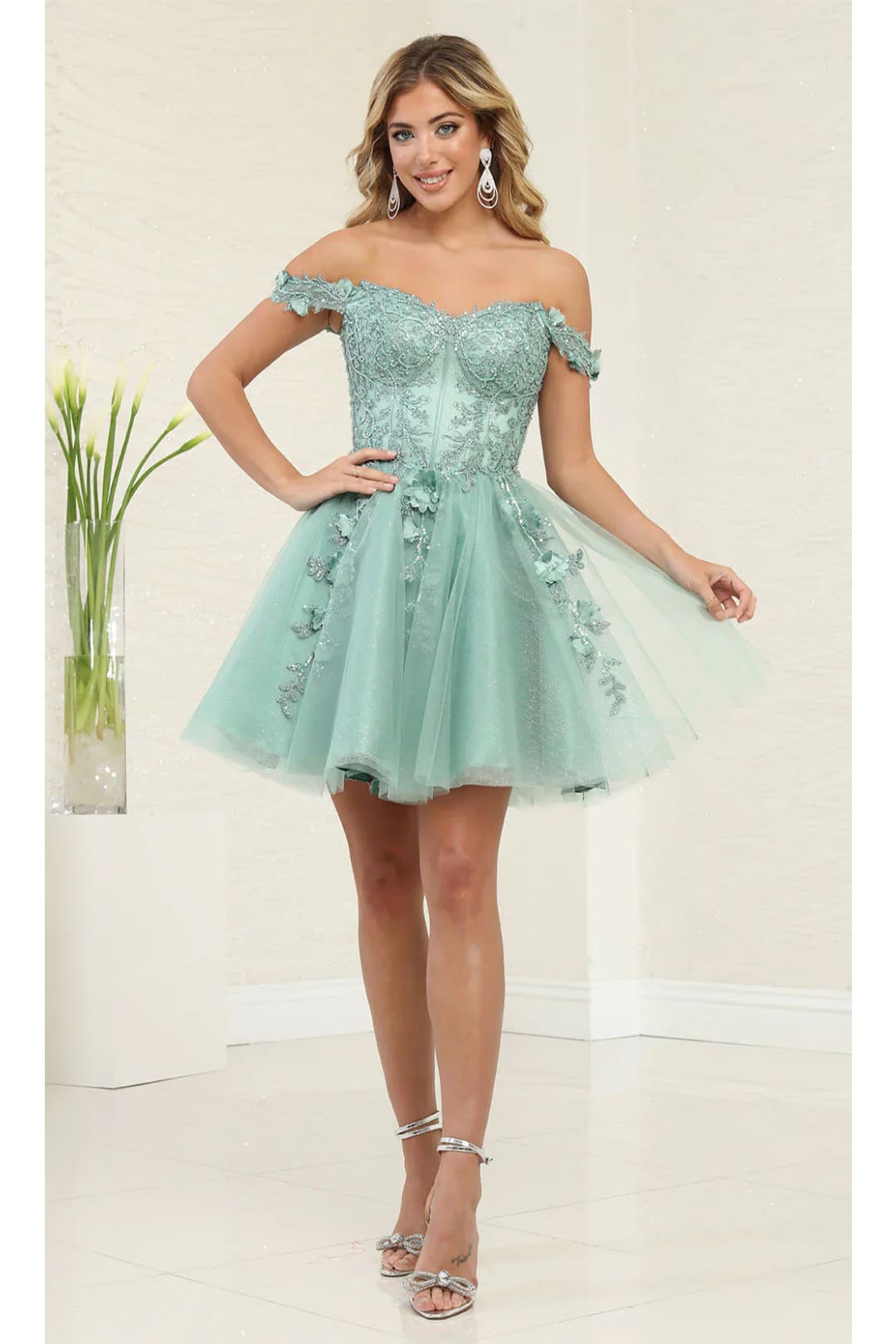 Quince Dama Dresses - Short Quinceanera Dresses in Color Sage - 18