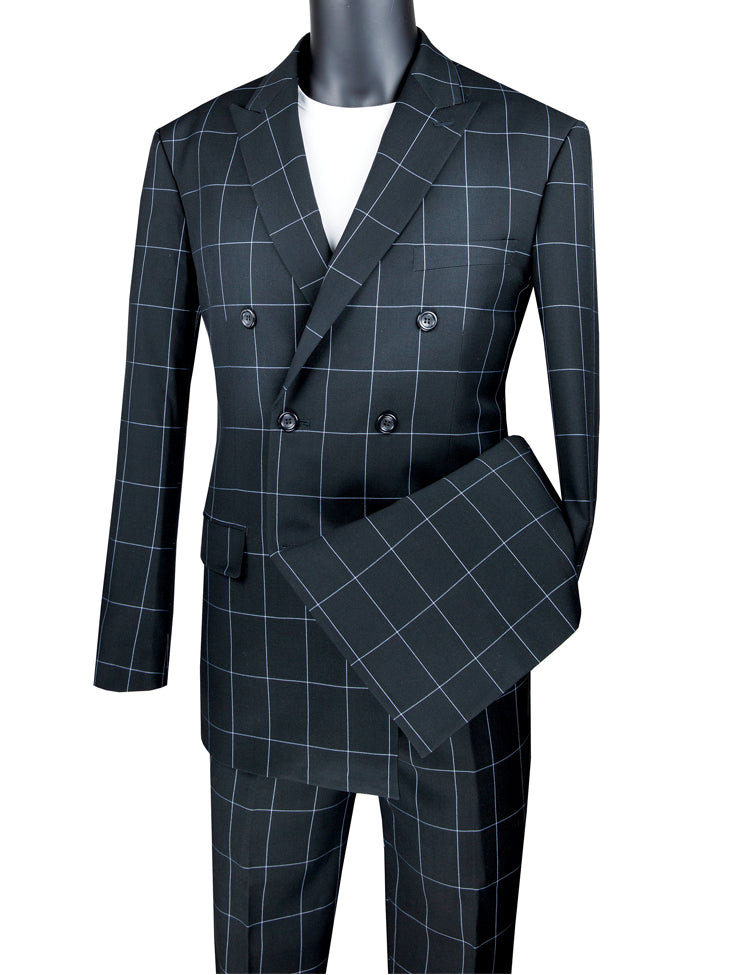 Vinci Men's 2 Piece Modern Windowpane Suit Fit for Any Occasion - 38 Short Jacket+32 Waist Adjustable 28to34)(Height: 5 4 to5 7 )(Neck  15-16.5)S-M)