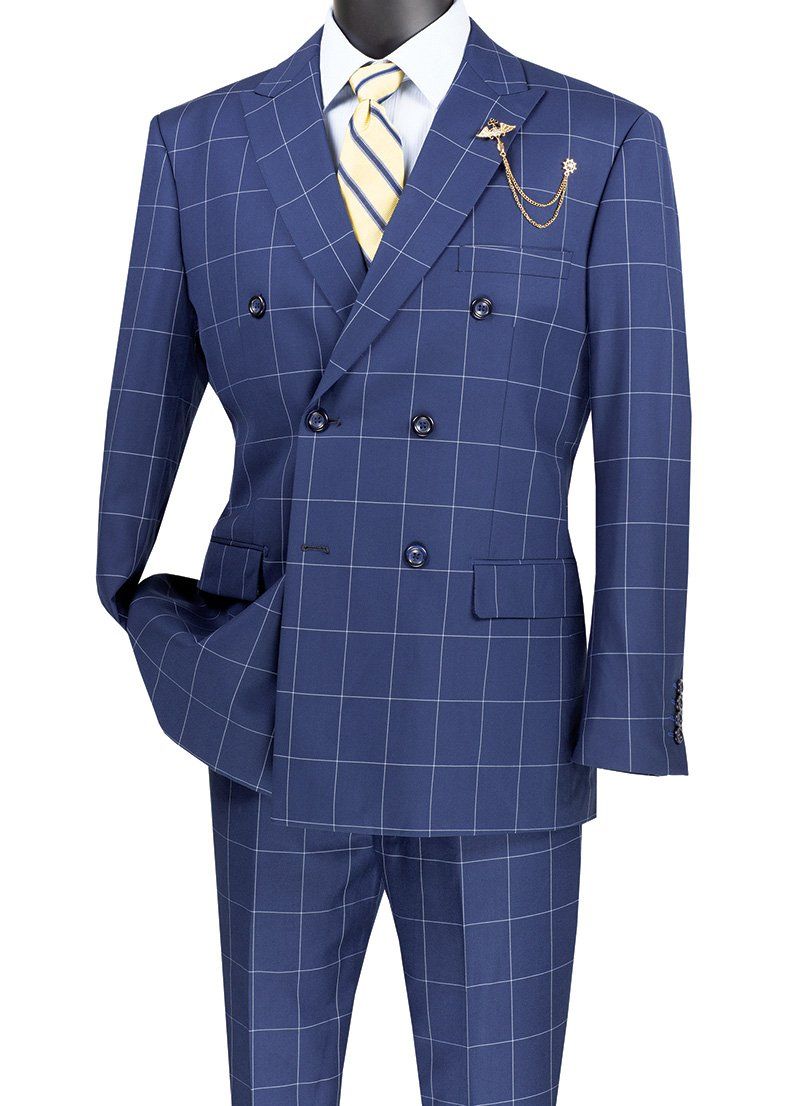 Vinci Men's 2 Piece Modern Windowpane Suit Fit for Any Occasion - 38 Short Jacket+32 Waist Adjustable 28to34)(Height: 5 4 to5 7 )(Neck  15-16.5)S-M)